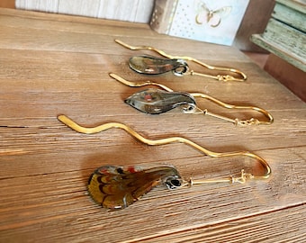 Art Glass Gold and Brown Hook Bookmark - Elegant Page Holder with Unique Little Art Work, Reader Gift , book lover surprise