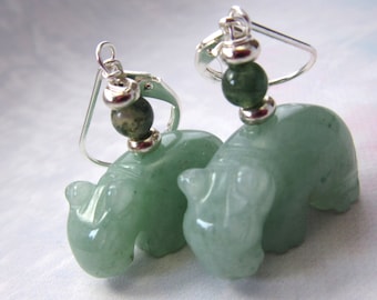 Aventurine Hippopotamus Earrings – Handcrafted Stone Animal Jewelry