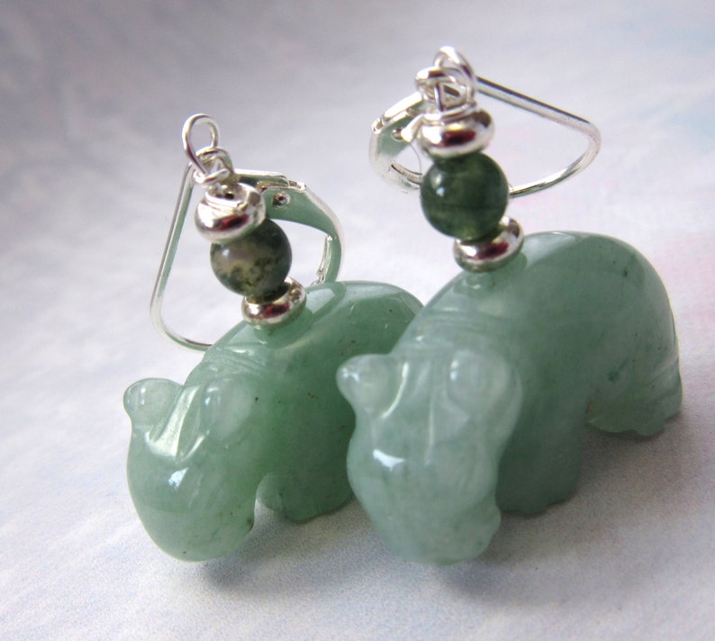 HIPPOPOTAMUS JEWELRY hippo earrings, green aventurine carved stone, adventuring hippo earrings, carved animal earring image 4