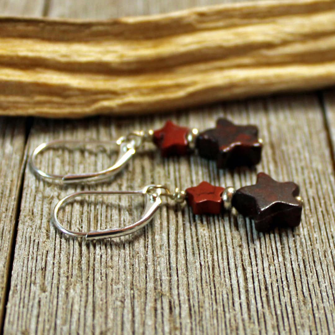 African Brass Gold Red Star Drop Dangle Earrings main image 1