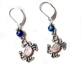Crab Earrings - Color change silver crab jewelry, who loves to be crabby, ocean lover gift, funny crustaceancore, mood bead topper