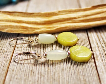 Hexagon Stone Earrings - quartz and aventurine, natural gemstone, Sacred Geometry Chartreuse Jewelry For Woman, Power and Luck Stones Gift