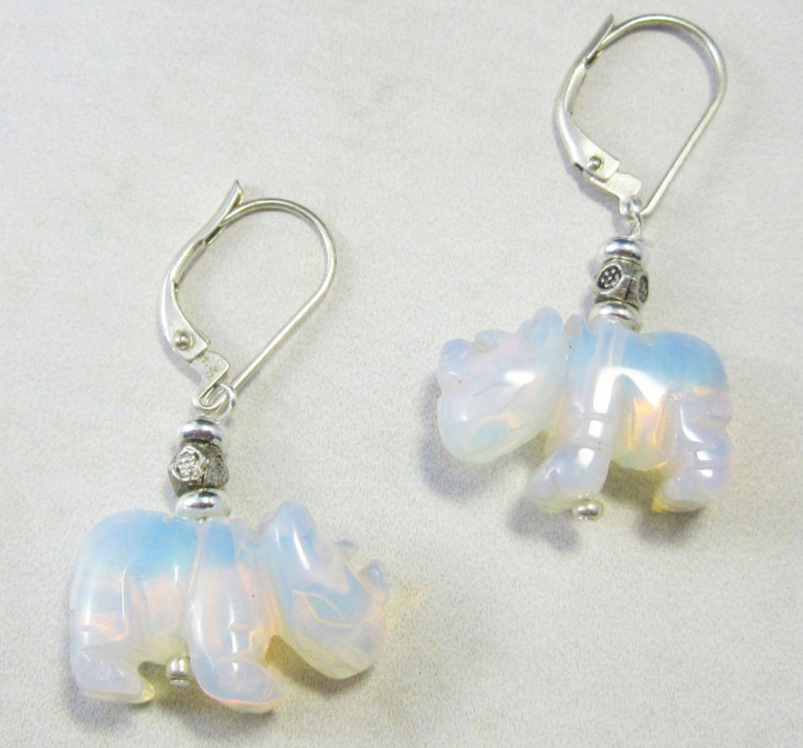 rhino earrings rhinoceros jewelry opalite earrings | Etsy