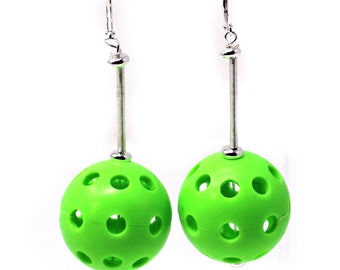 Lime green pickle ball earrings - Sports Girl Earrings - Cute Girl Drop - Pickle Ball Player Gift - Earlobe Earrings - Novelty Gift for fun