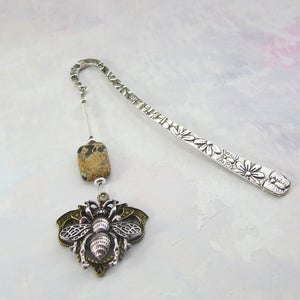 Handmade Honeybee Bookmark: Bronze & Silver Floral Metal