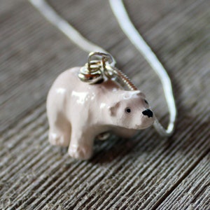 Hand-Painted Ceramic Polar Bear Necklace - Wildlife Animal Lover Gift