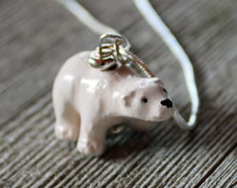Hand-Painted Ceramic Polar Bear Necklace - Wildlife Animal Lover Gift