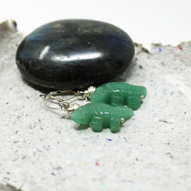 Handcarved Aventurine Lizard Earrings: Herpetologist Gift image 2
