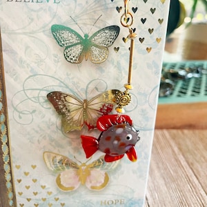 Gold Metal Bookmark, Glass Fish Bookmark, Fun Aquatic Page Holder, Gift for Aquarist