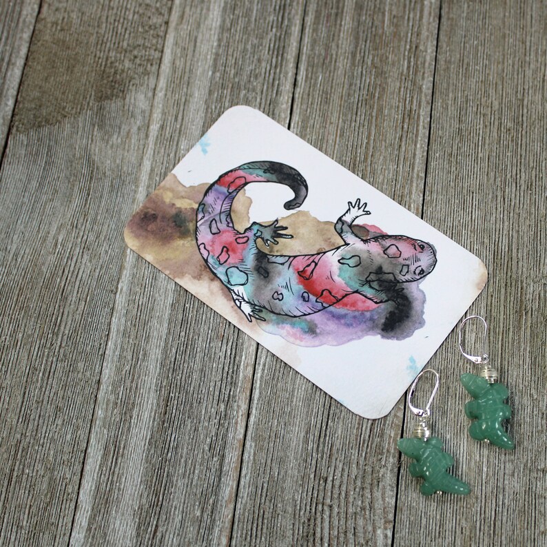 Handcarved Aventurine Lizard Earrings: Herpetologist Gift image 5