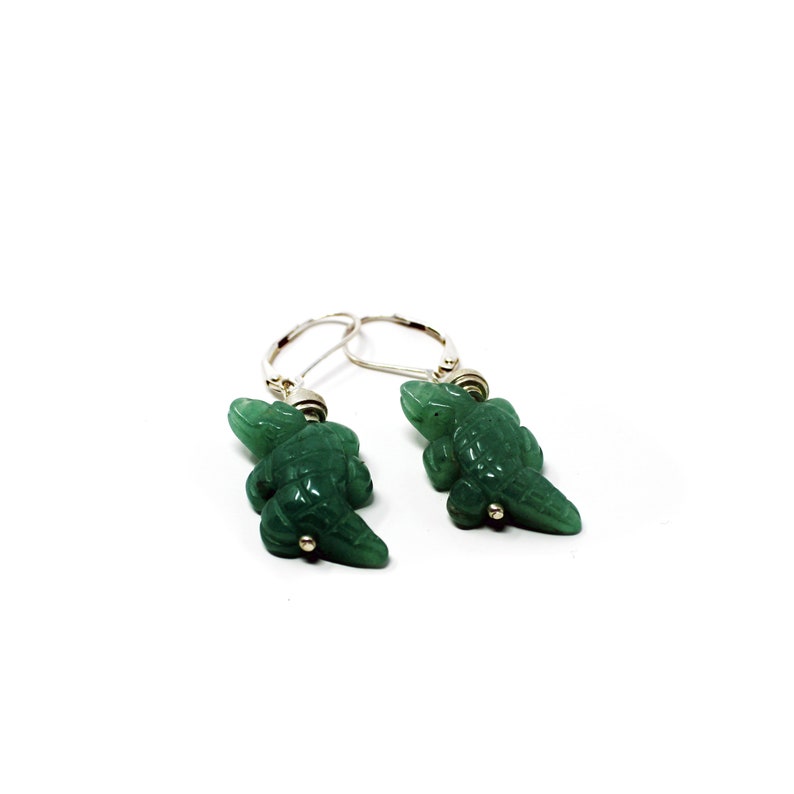 Handcarved Aventurine Lizard Earrings: Herpetologist Gift image 8