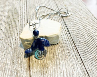Ocean-inspired sodalite manatee necklace for nature lovers & wildlife enthusiasts