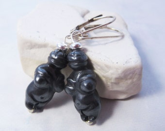 GODDESS EARRINGS - Venus of Willendorf, Power Stone Jewelry, Carved Stone High Priestess, zen gift for her