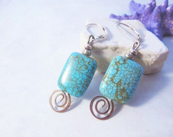 TURQUOISE EARRINGS - Blue Earrings Set - Silver Swirl Earrings - Gift For Girl - Back Lever Earrings - Women Accessories