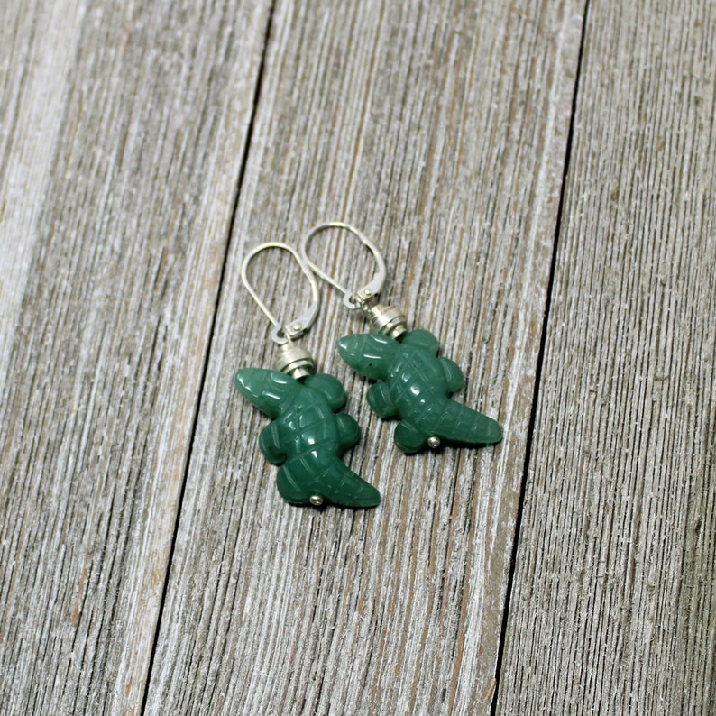 Handcarved Aventurine Lizard Earrings: Herpetologist Gift image 7