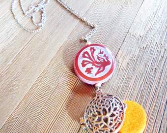 Dragon & Peacock Carnelian Essential Oil Diffuser Necklace: Lotus Zen Jewelry