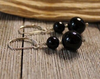 Black Tourmaline Orb Earrings - minimalist sphere earrings, power stone, crystal jewelry, metaphysical support, calming jewelry gift for her