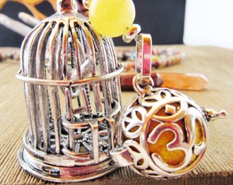 ESSENTIAL OIL DIFFUSER - desk sitter, bird cage with calcite and namaste lava bead chamber, aromatherapy self care gift