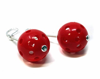 Pickleball earrings - red pickleballer gift - Sports Girl Earrings - Cute Girl Drop - PickleBall Player Gift - Novelty Gift for fun