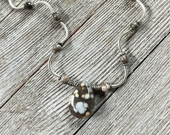 Ocean Jasper Sterling Silver Jewelry Set: Artisan Wave Pendant Necklace