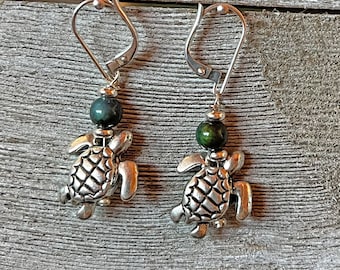 Sea Turtle Earrings - Transform your Jibe Talking, Mood Bead Gift for turtle lover, color change silver charm fun BVI Blues Collection 2