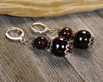 Garnet Earrings, Jewelry Set, Ornate Orb Sacred Geometry Jewelry, Sphere platonic solid jewelry, garnet jewelry for her