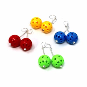 Lime green pickle ball earrings Sports Girl Earrings Cute Girl Drop Pickle Ball Player Gift Earlobe Earrings Novelty Gift for fun image 2