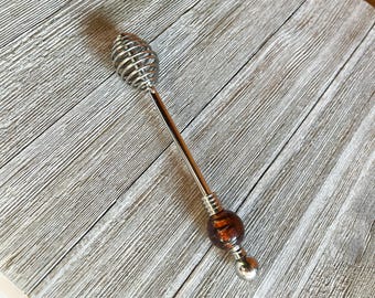 Artisan Honey Drizzler: Brown & Golden Art Glass Bead, 6-Inch