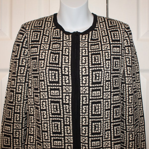 St John Marie Gray Collection Santana Knit Jacket Sweater Black White 4
