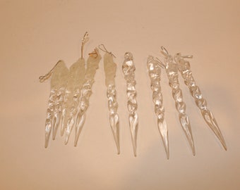 Vintage Acrylic Plastic Frosted Top Icicle Ornament Tree Adornment Double Icicles