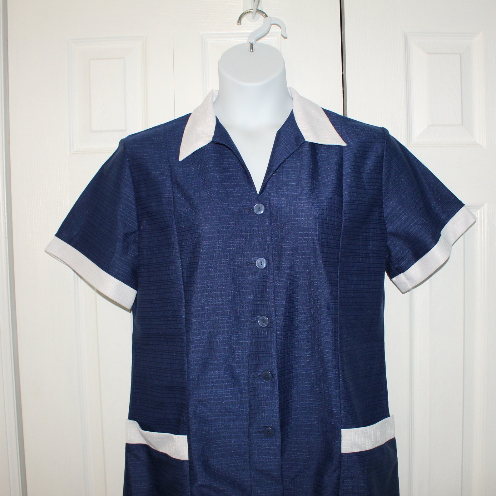 Vintage Dark Blue White Waitress Uniform 70s 80s Dress Plus | Etsy