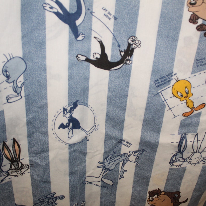 Vintage Looney Tunes Twin Flat Sheet Character Sketch Directions Tweety Taz Bugs