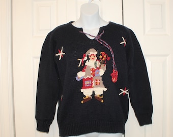 Vintage Santa Christmas Holiday Pullover Sweater Contest Party S