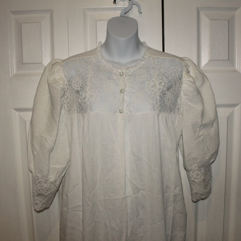 Vintage Claire Haddad White Gauzy Long Lace Accents Modest Sexy Nightgown image 1