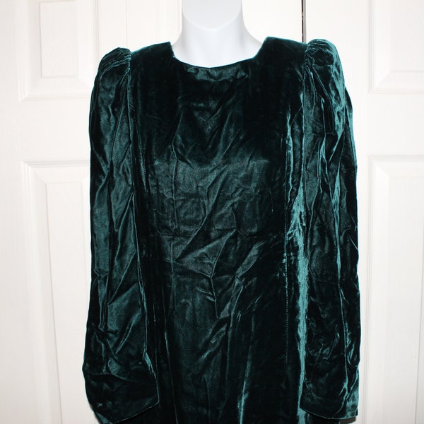 VTG 90s Les Robes Galleria Formal Green Velvet Plunging Back Gown Dress 9 10