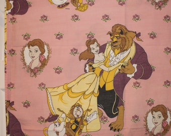 Vintage 90s Disney Beauty and the Beast Pink Twin Flat Sheet Fabric Cutter Craft