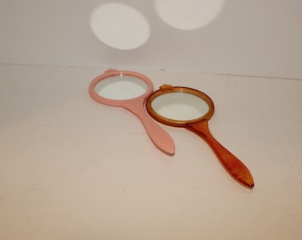 Vintage Lot of Children's Hand Mirrors Faux Tortoise Shell Pink Plastic