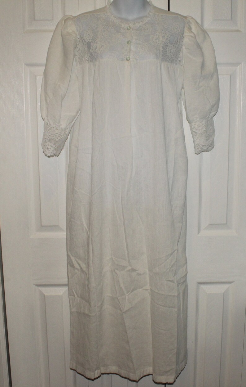 Vintage Claire Haddad White Gauzy Long Lace Accents Modest Sexy Nightgown image 2