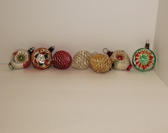 Vintage Small Glass Ornaments Indented Pinecones Balls Lanterns 7 Items