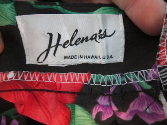 Vintage Helenas Hawaii Hawaiian Floral Black Muu … - image 4