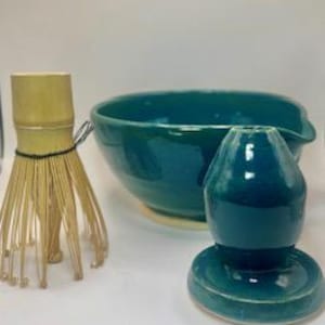 Handmade Ceramic Matcha Bowl & Whisk Holder Set | Pottery Matcha Set