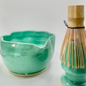 Handmade Ceramic Matcha Bowl & Whisk Holder Set | Pottery Matcha Set