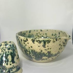 Handmade Ceramic Matcha Bowl & Whisk Holder Set | Pottery Matcha Set