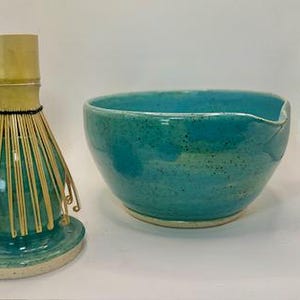 Handmade Ceramic Matcha Bowl & Whisk Holder Set | Pottery Matcha Set