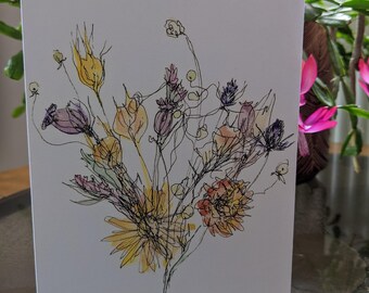 Hand Dried Posies (Non-dominant hand drawing) greetings card 5"x7" - blank inside