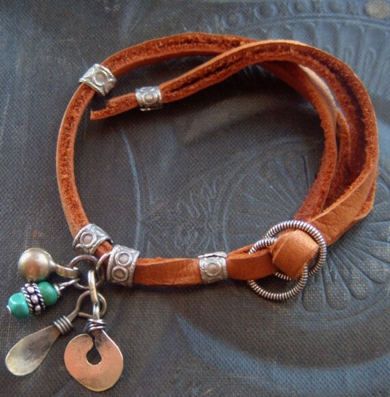 Indian Charm Looped Leather Bracelet Etsy