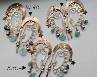 Brass Sun & Ancient Roman Glass Charm Earrings