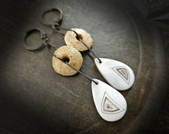 Montana Agate and Recycled African Glass Disc Earrings