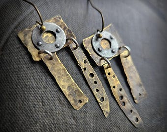 Hammered Brass Relic Earrings