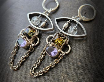 Amethyst and Dichroic Glass Gemstone Earrings